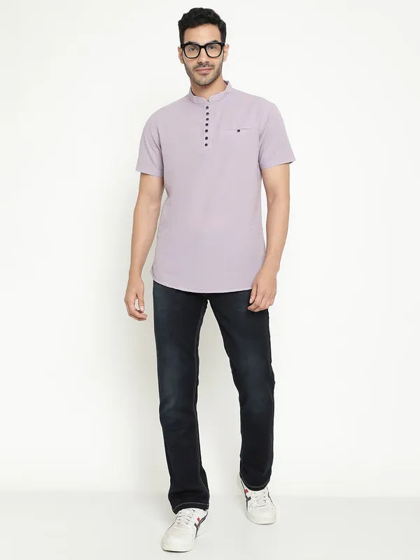 Mettle Mandarin Collar Short Sleeves Cotton Casual Shirt