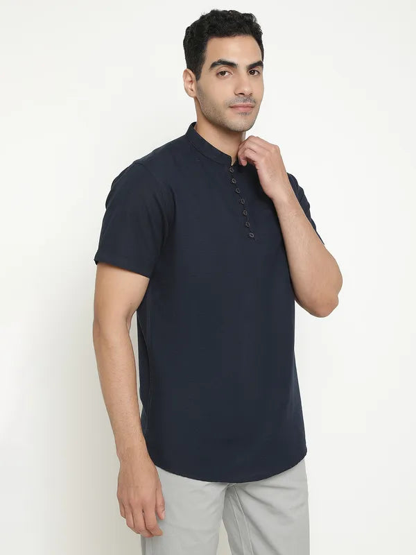 Mettle Men Navy Blue Opaque Casual Shirt