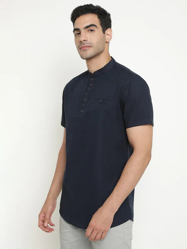 Mettle Men Navy Blue Opaque Casual Shirt