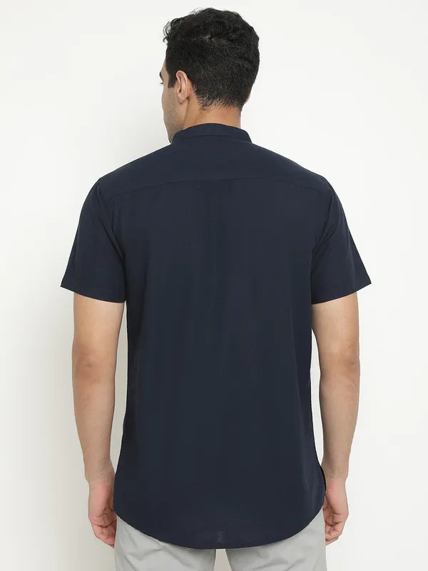 Mettle Men Navy Blue Opaque Casual Shirt