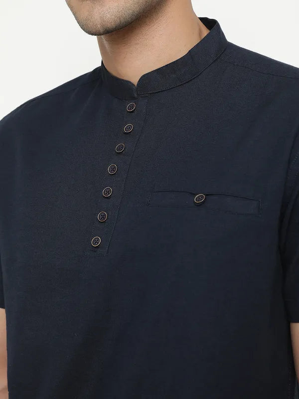 Mettle Men Navy Blue Opaque Casual Shirt