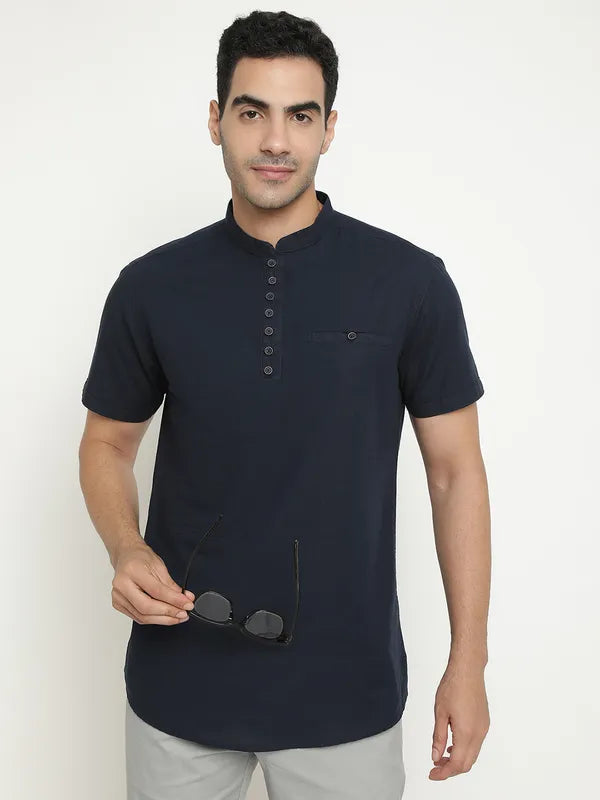 Mettle Men Navy Blue Opaque Casual Shirt