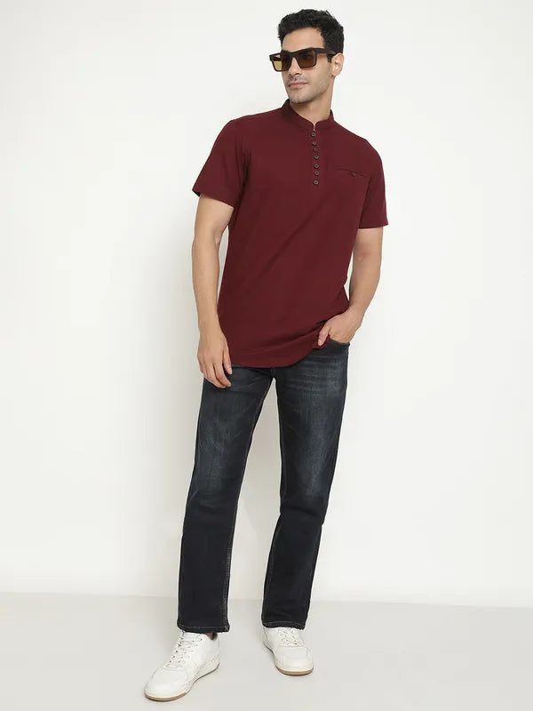 Mettle Men Maroon Opaque Casual Shirt