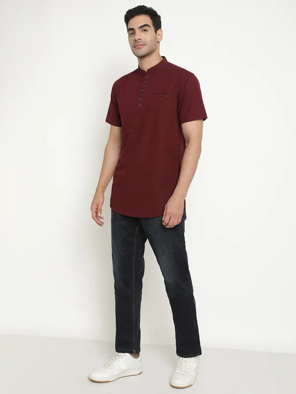 Mettle Men Maroon Opaque Casual Shirt