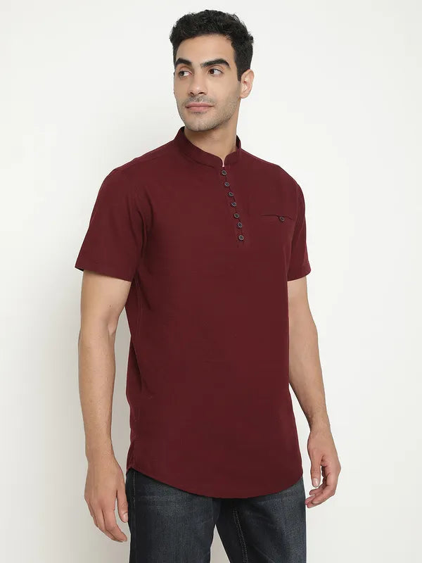 Mettle Men Maroon Opaque Casual Shirt