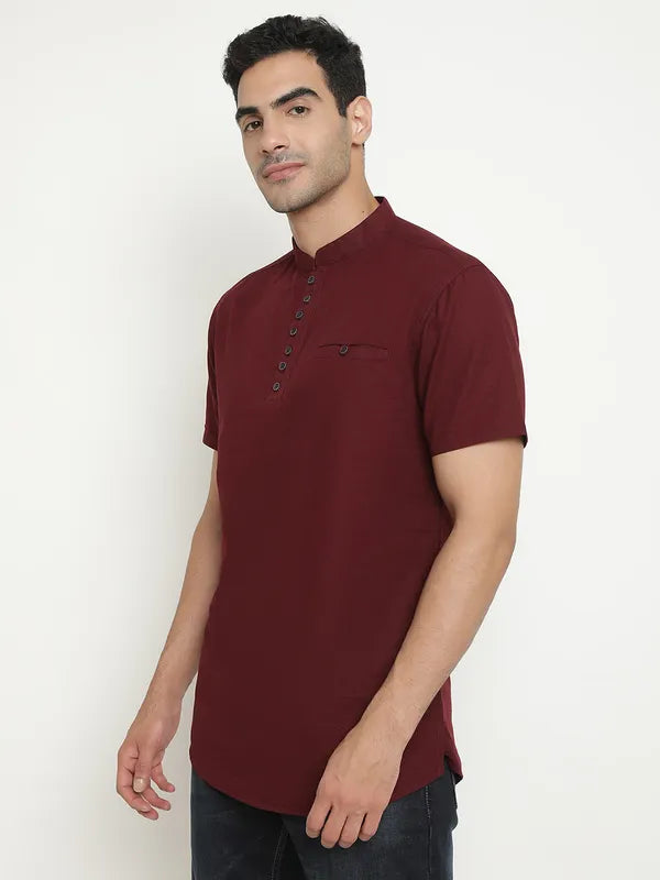 Mettle Men Maroon Opaque Casual Shirt