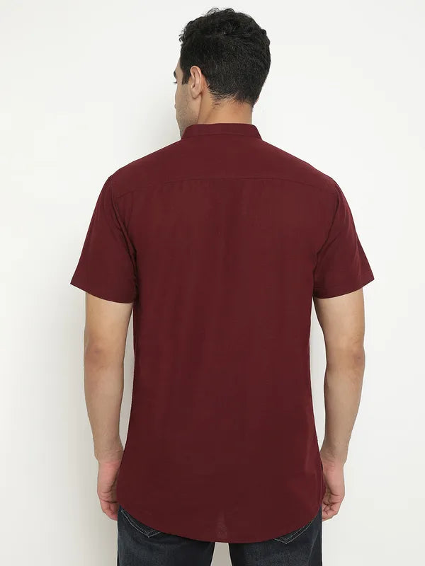 Mettle Men Maroon Opaque Casual Shirt