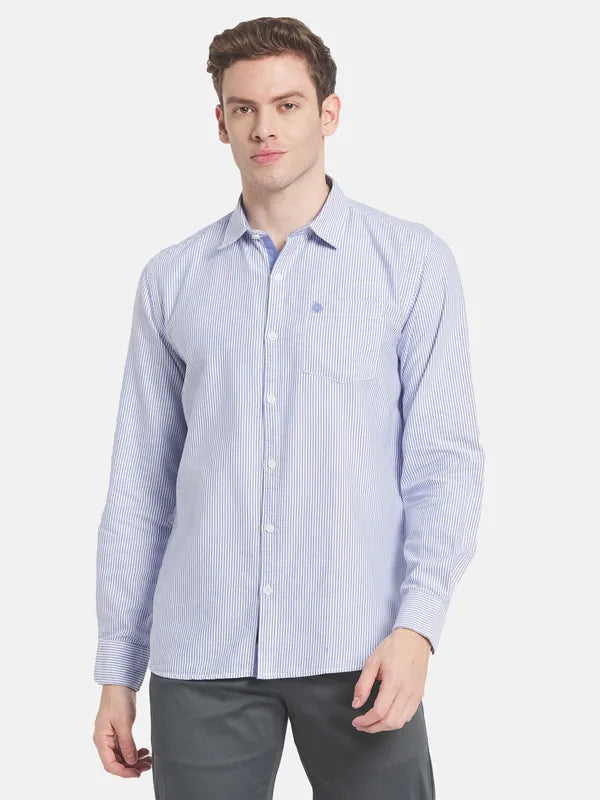 Men Blue White Striped Casual Shirt