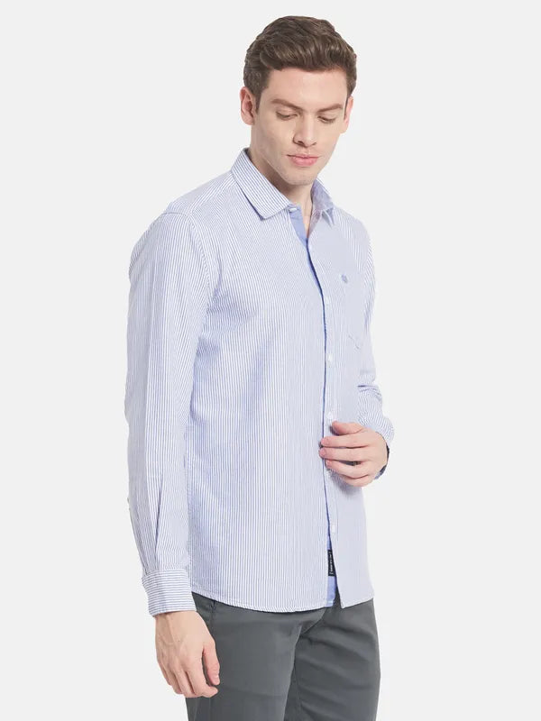 Men Blue White Striped Casual Shirt