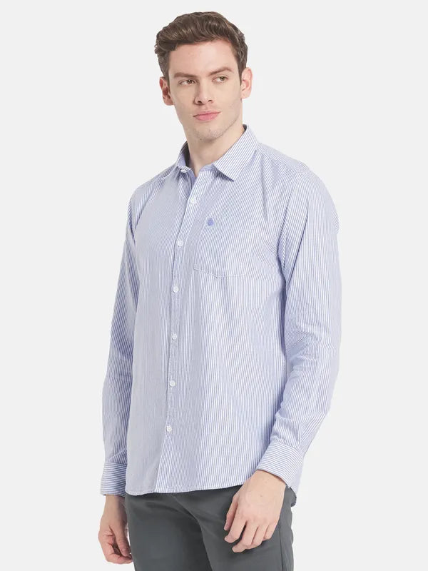 Men Blue White Striped Casual Shirt