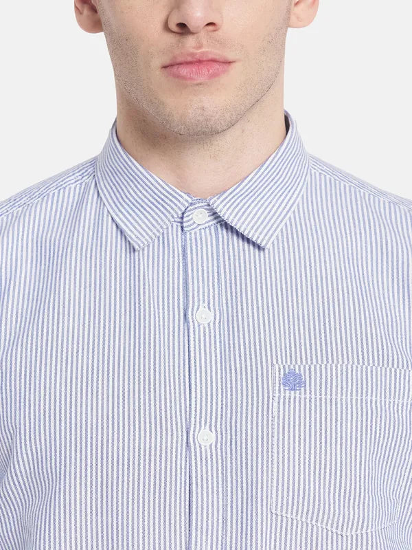 Men Blue White Striped Casual Shirt