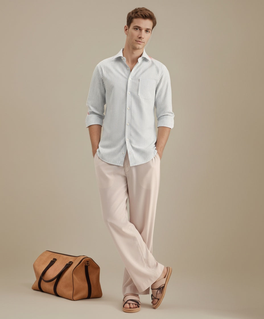 Men Multi Stripes Polo Neck  Casual Shirt