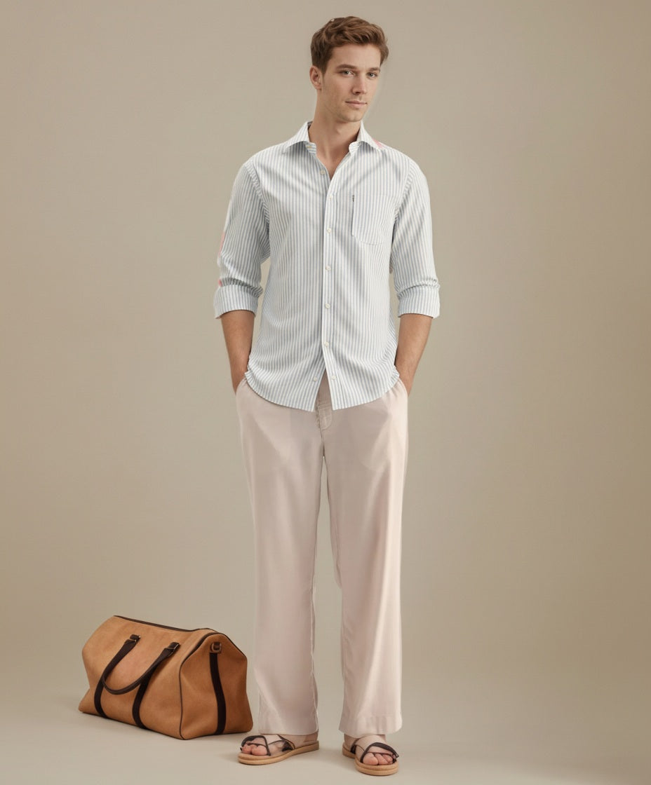 Men Multi Stripes Polo Neck  Casual Shirt