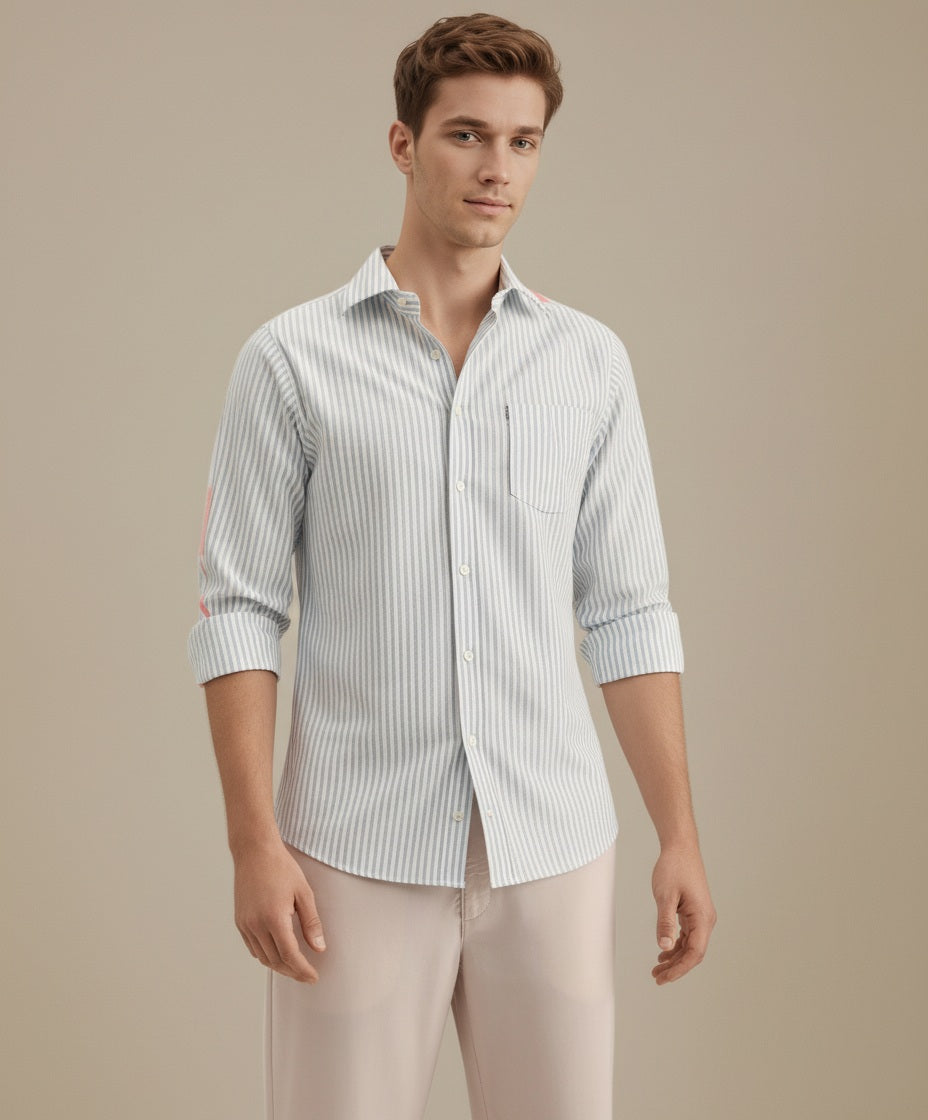 Men Multi Stripes Polo Neck  Casual Shirt