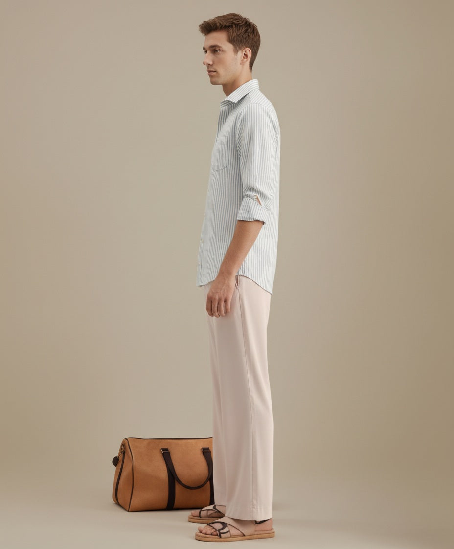 Men Multi Stripes Polo Neck  Casual Shirt