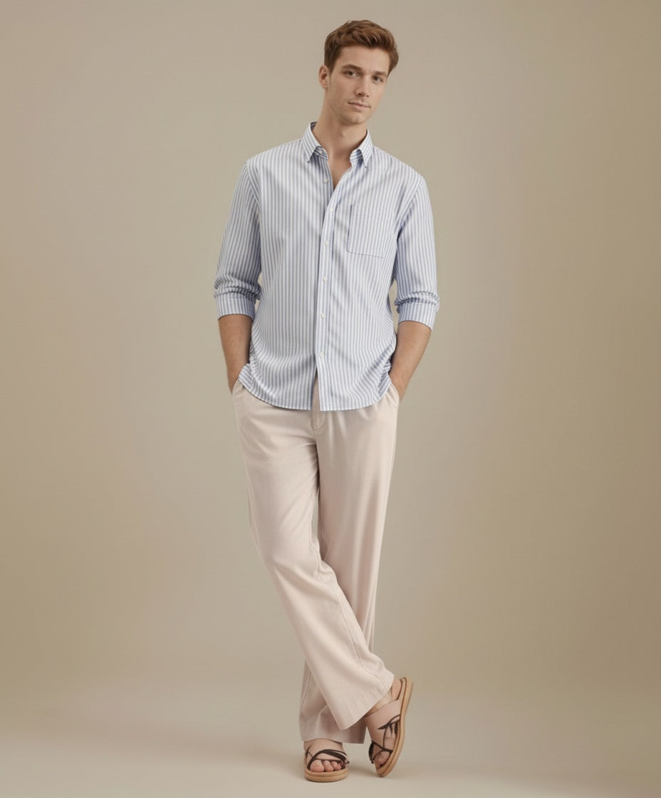 Men Multi Stripes Polo Neck  Casual Shirt