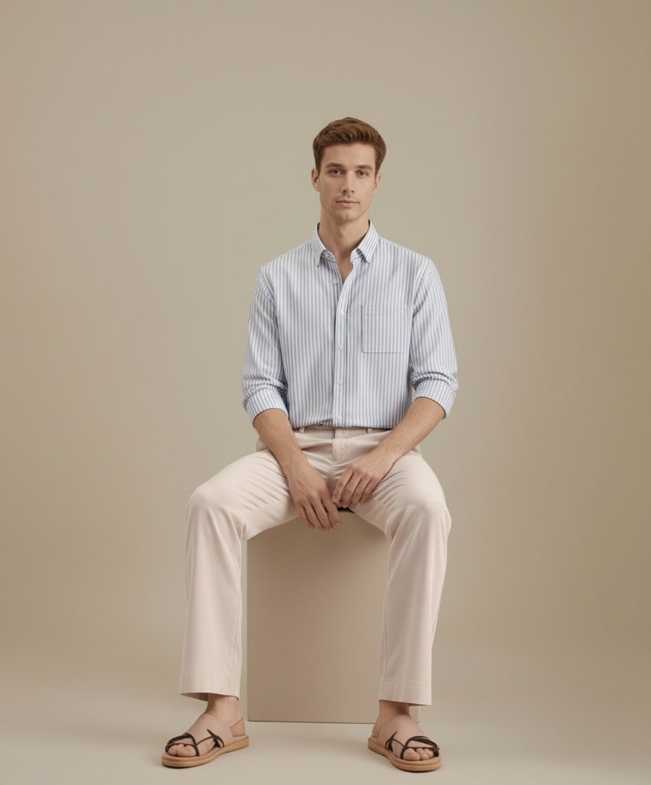 Men Multi Stripes Polo Neck  Casual Shirt