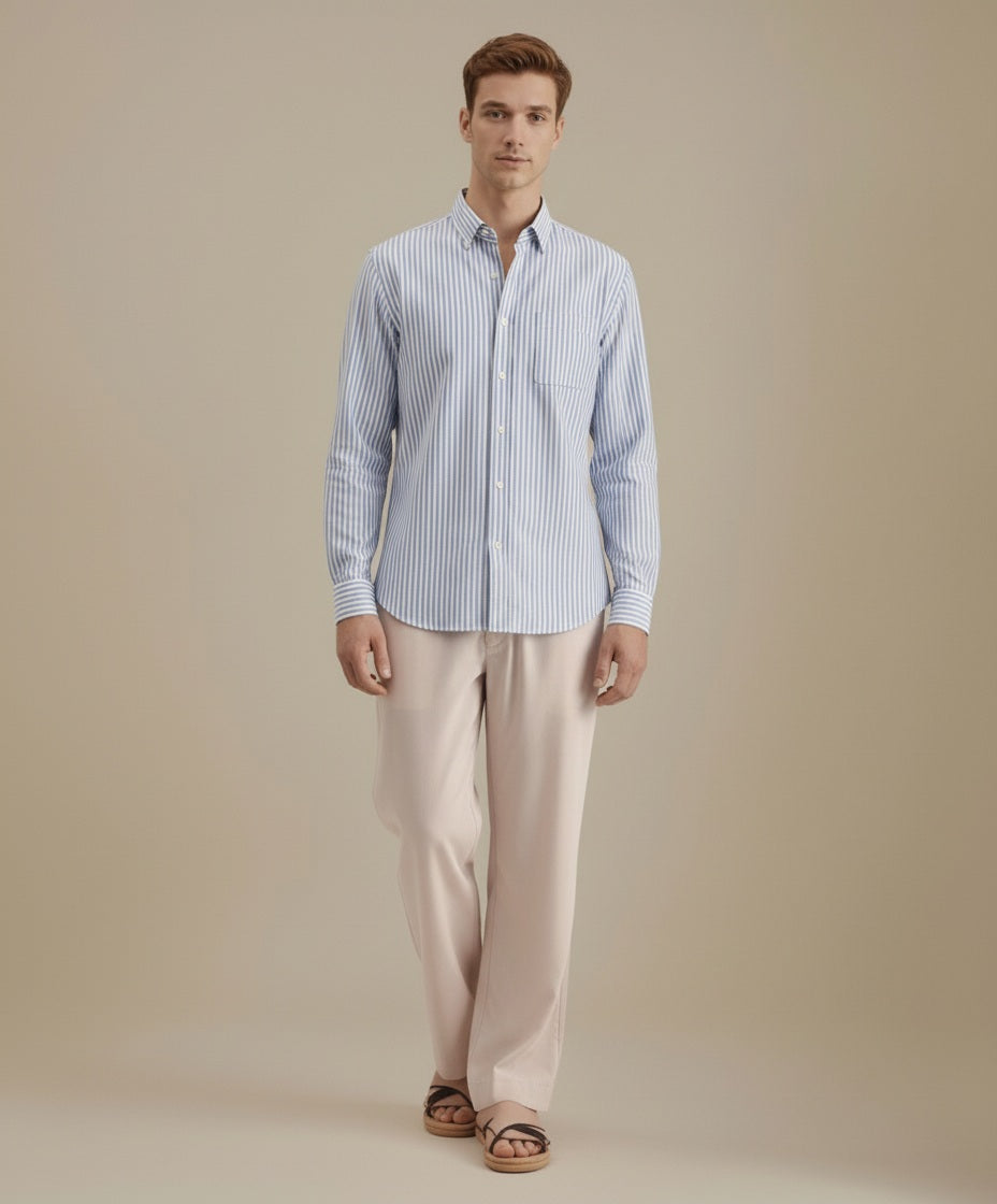 Men Multi Stripes Polo Neck  Casual Shirt