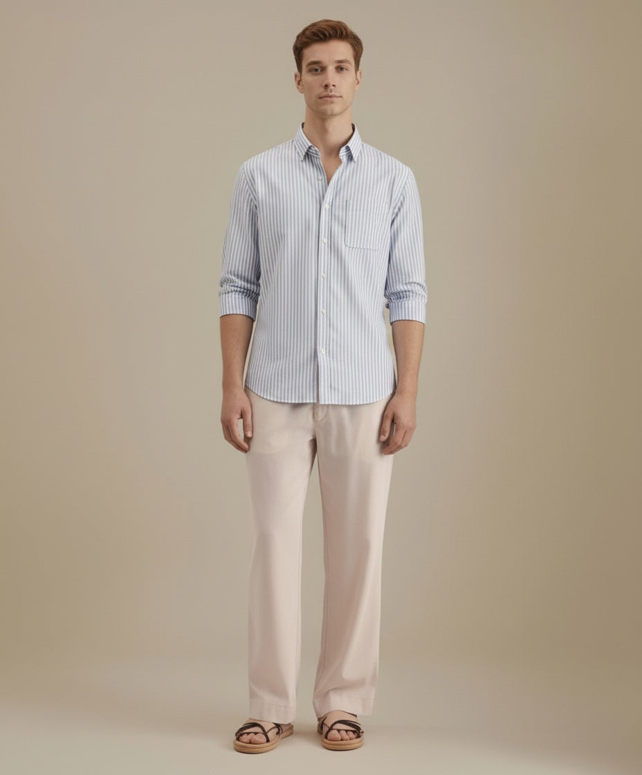 Men Multi Stripes Polo Neck  Casual Shirt