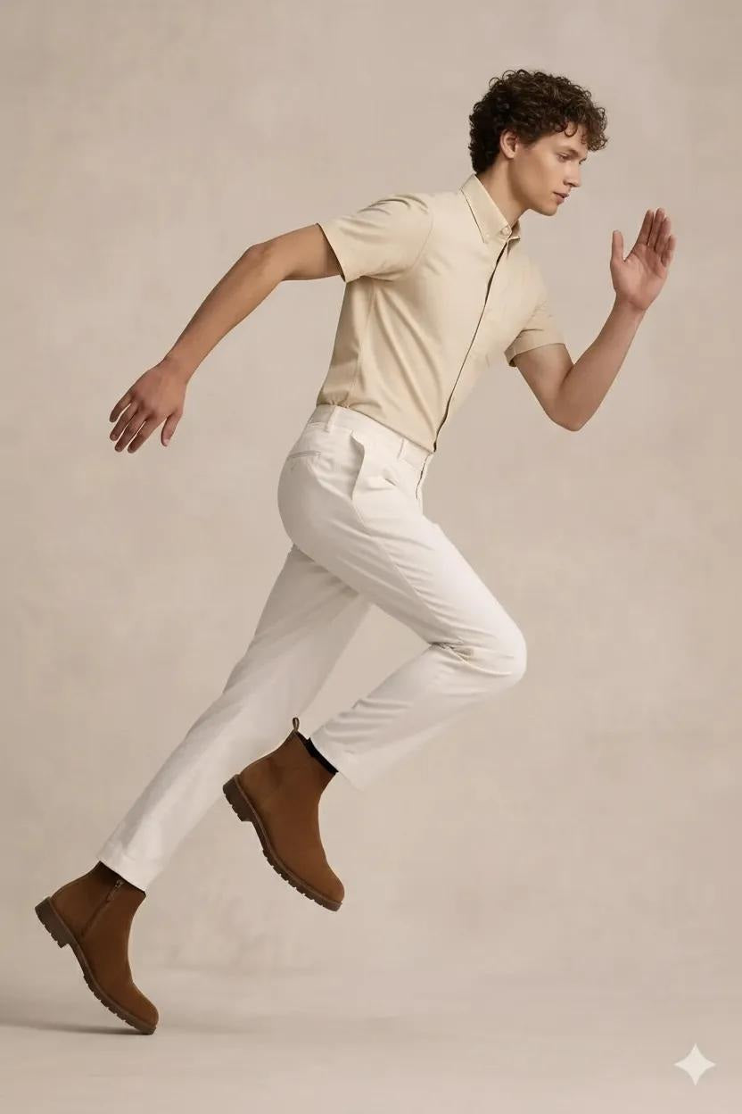 Men Peach Polo Neck Solid Casual Shirt