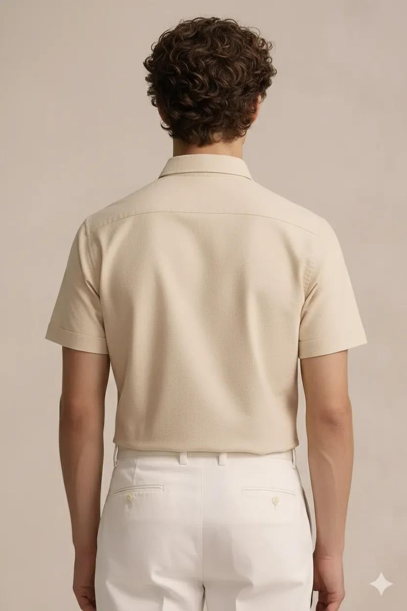 Men Peach Polo Neck Solid Casual Shirt