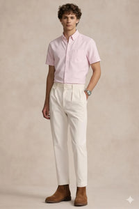 Men Pink Polo Neck Solid Casual Shirt