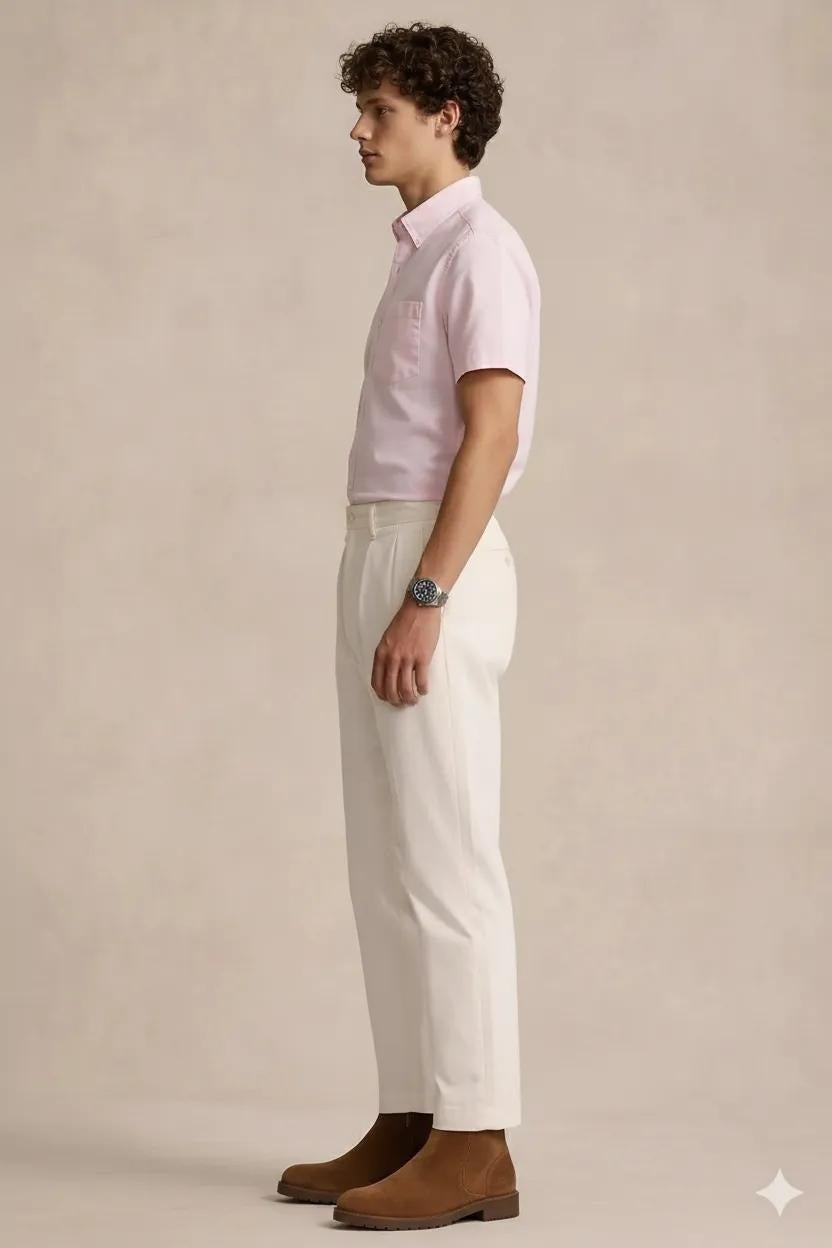 Men Pink Polo Neck Solid Casual Shirt