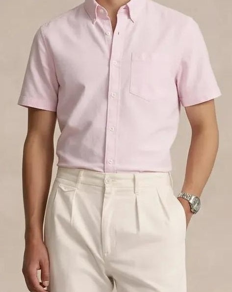 Men Pink Polo Neck Solid Casual Shirt