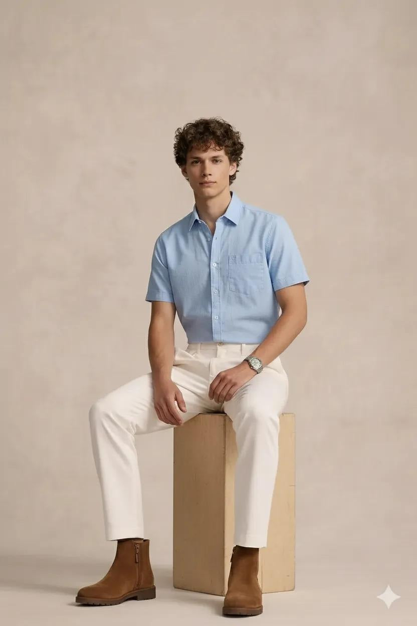 Men Silver Grey Polo Neck Solid Casual Shirt