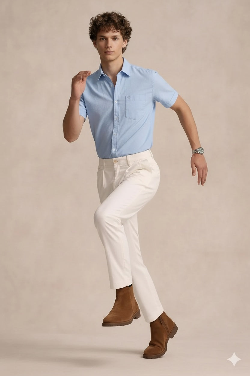 Men Silver Grey Polo Neck Solid Casual Shirt