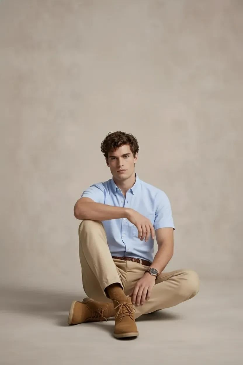 Men Sky Blue Polo Neck Solid Casual Shirt