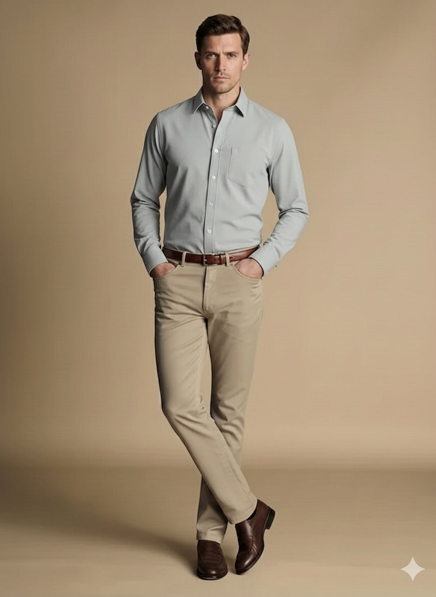 Men Fern Solid Polo Neck Casual Shirt