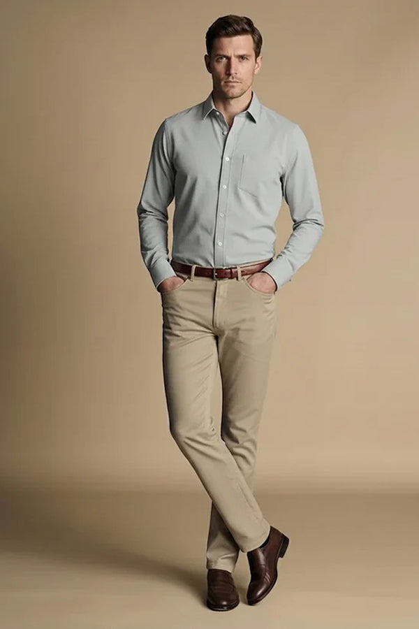 Men Fern Solid Polo Neck Casual Shirt