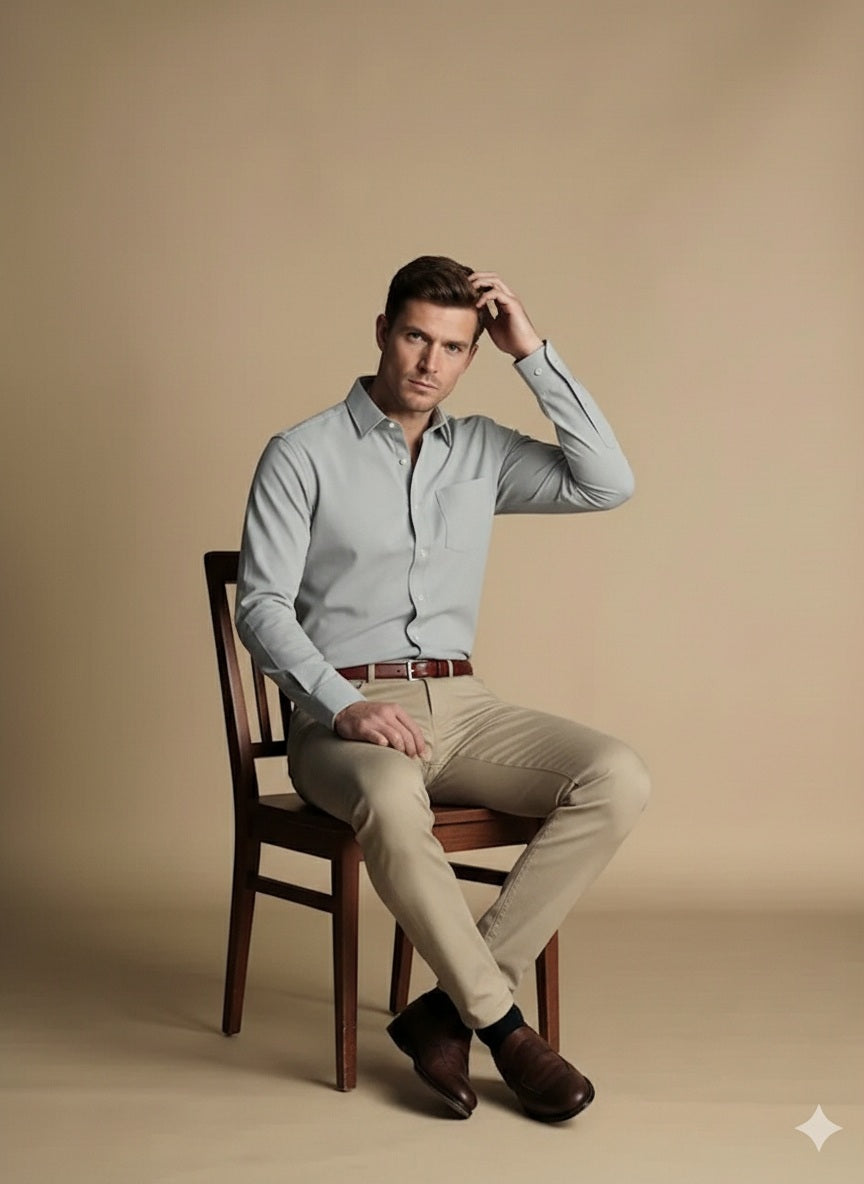 Men Fern Solid Polo Neck Casual Shirt
