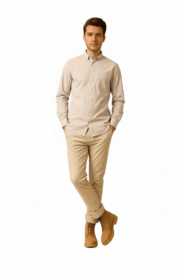 Men Natural Solid Polo Neck Casual Shirt
