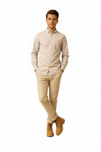 Men Natural Solid Polo Neck Casual Shirt