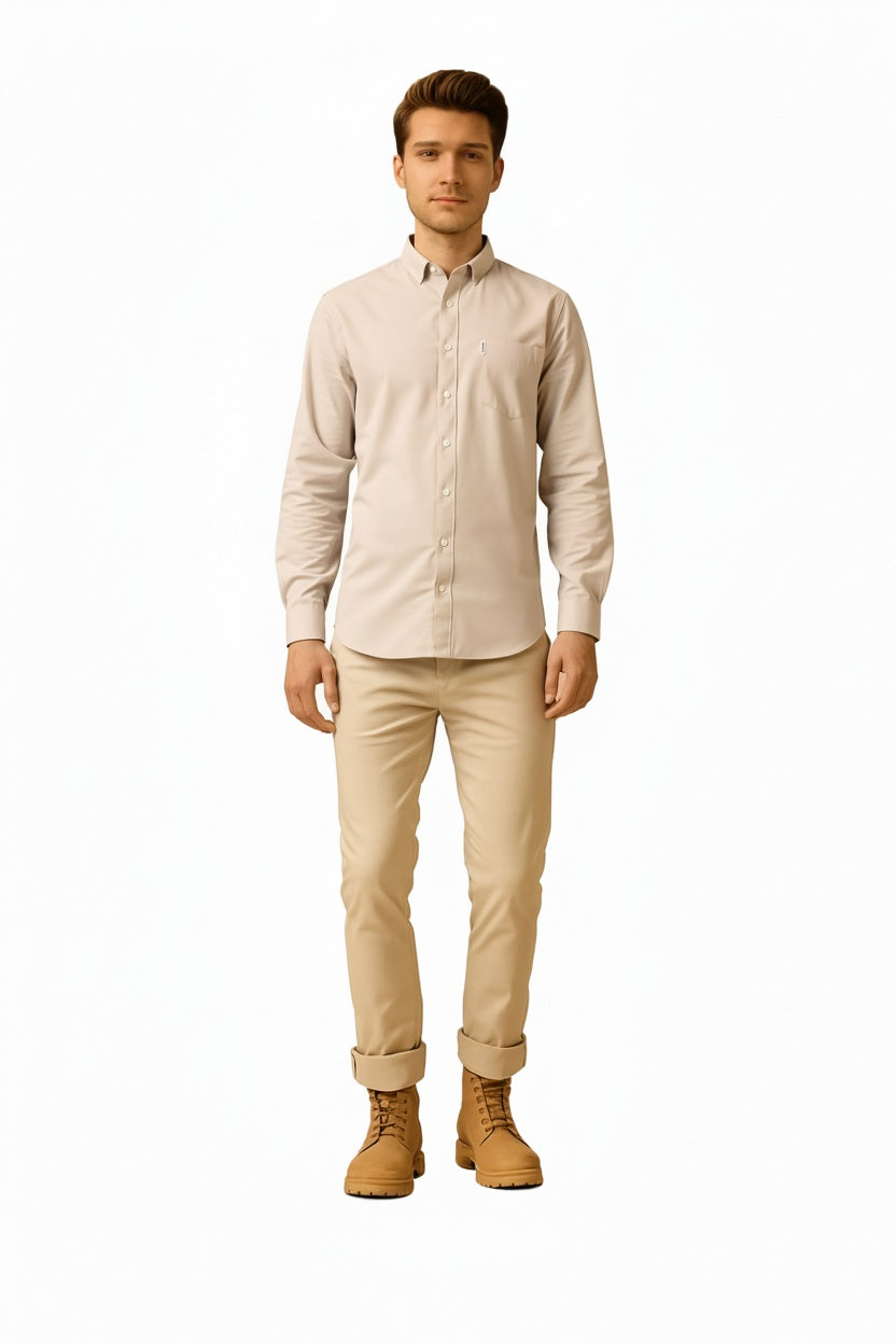 Men Natural Solid Polo Neck Casual Shirt