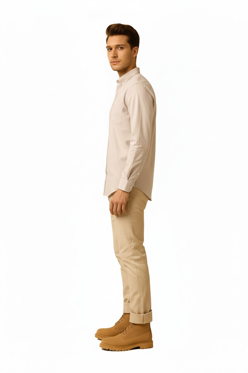 Men Natural Solid Polo Neck Casual Shirt