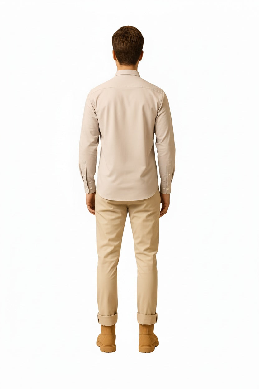 Men Natural Solid Polo Neck Casual Shirt