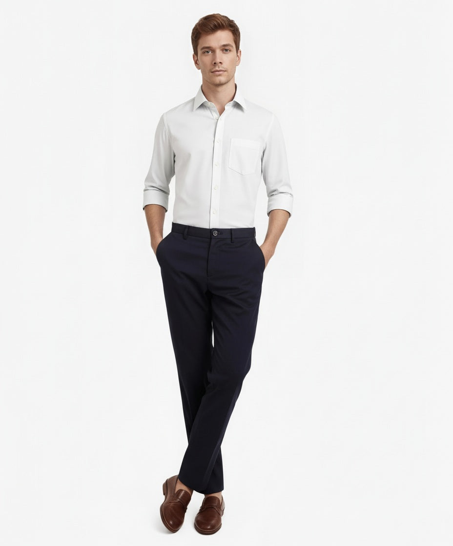 Men White Solid Polo Neck Casual Shirt