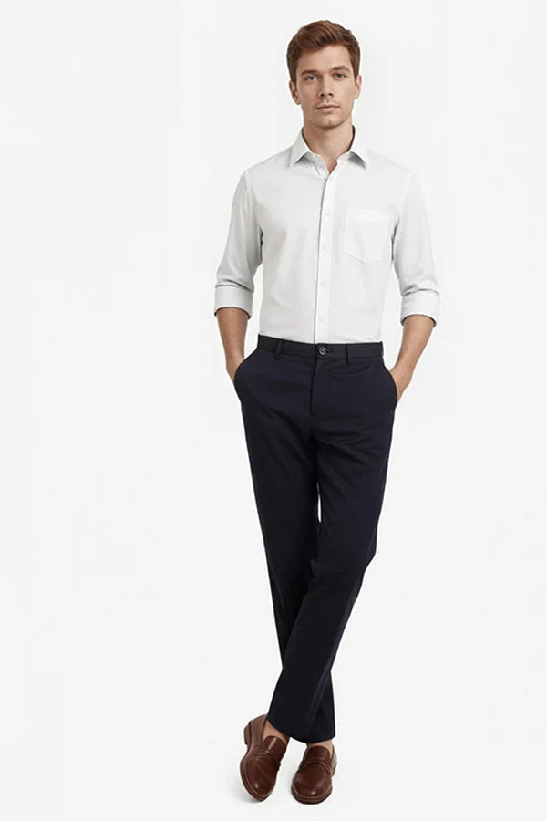 Men White Solid Polo Neck Casual Shirt