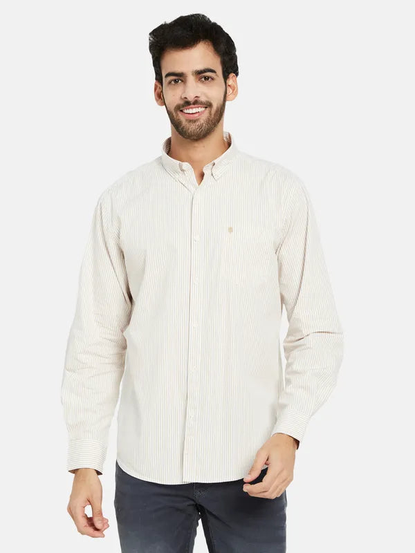 Mettle Men Cream-Coloured Opaque Casual Shirt