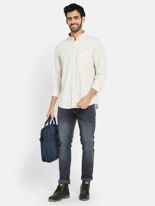 Mettle Men Cream-Coloured Opaque Casual Shirt