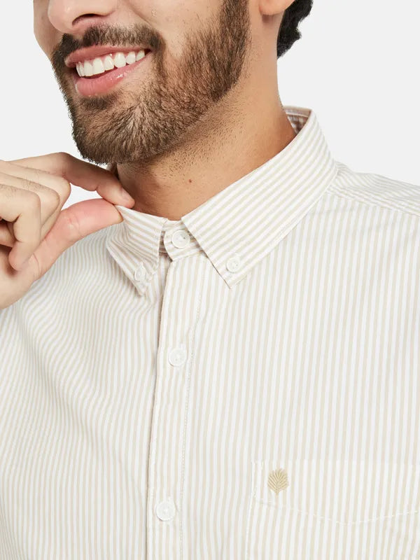 Mettle Men Cream-Coloured Opaque Casual Shirt