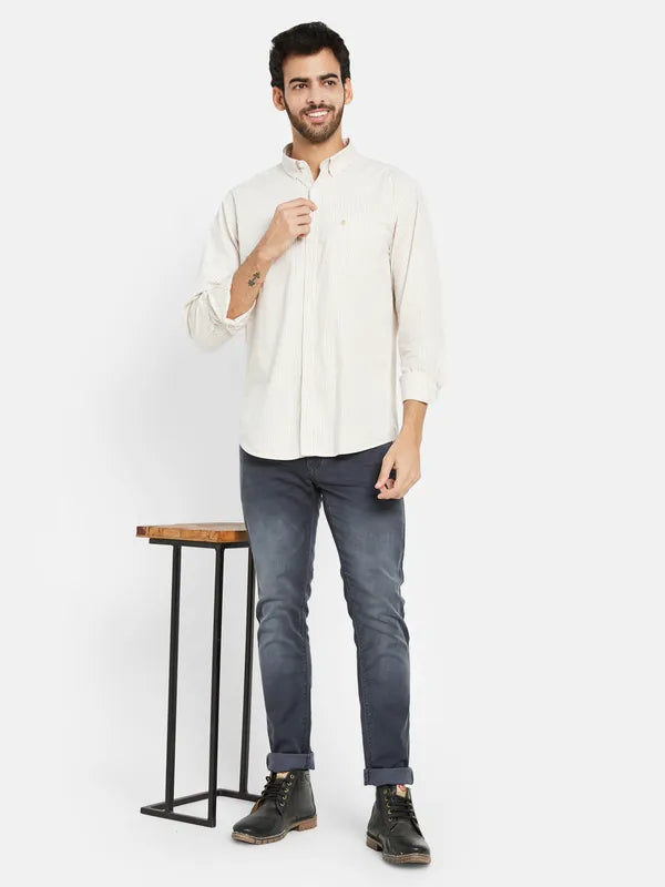 Mettle Men Cream-Coloured Opaque Casual Shirt