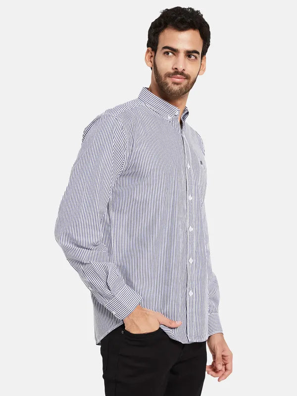 Mettle Men Navy Blue Opaque Printed Casual Shirt