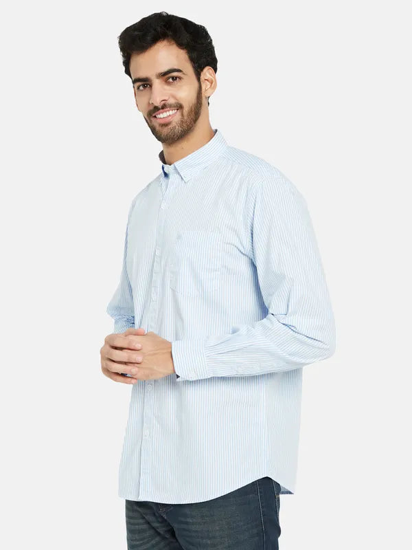 Mettle Men Blue Pinstripes Opaque Striped Casual Shirt