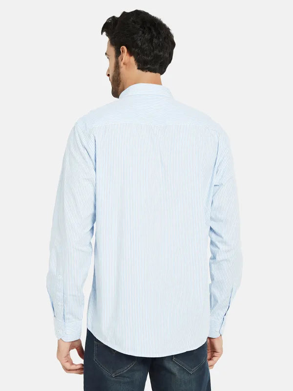 Mettle Men Blue Pinstripes Opaque Striped Casual Shirt