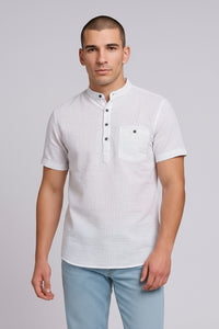 Men Natural Multi Stripes Mandrin Neck  Casual Shirt