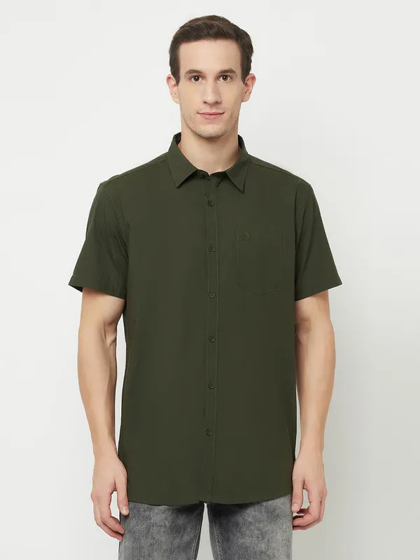 Mettle Men Olive Green Casual Shirt